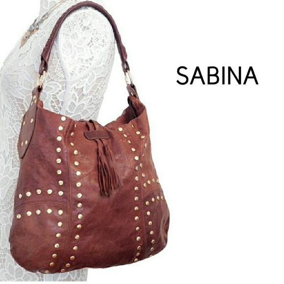 Sabina Handbags - SOFT 100% LTHR SABINA BOHO GOLD STUDDED SHLDR BAG
